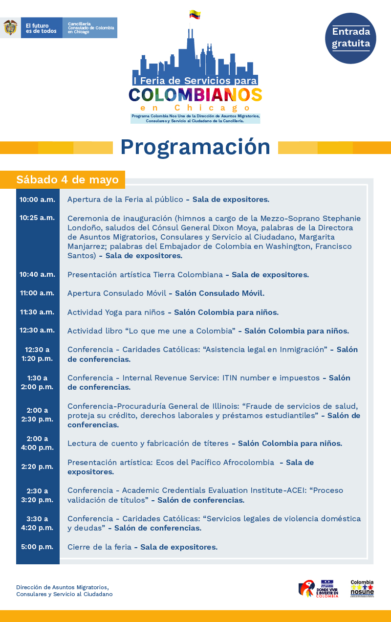 programación primer día Feria de Servicios para colombianos en Chicago